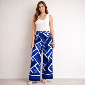 Zara Geometric Blue and White Wide-Leg Pants Size M